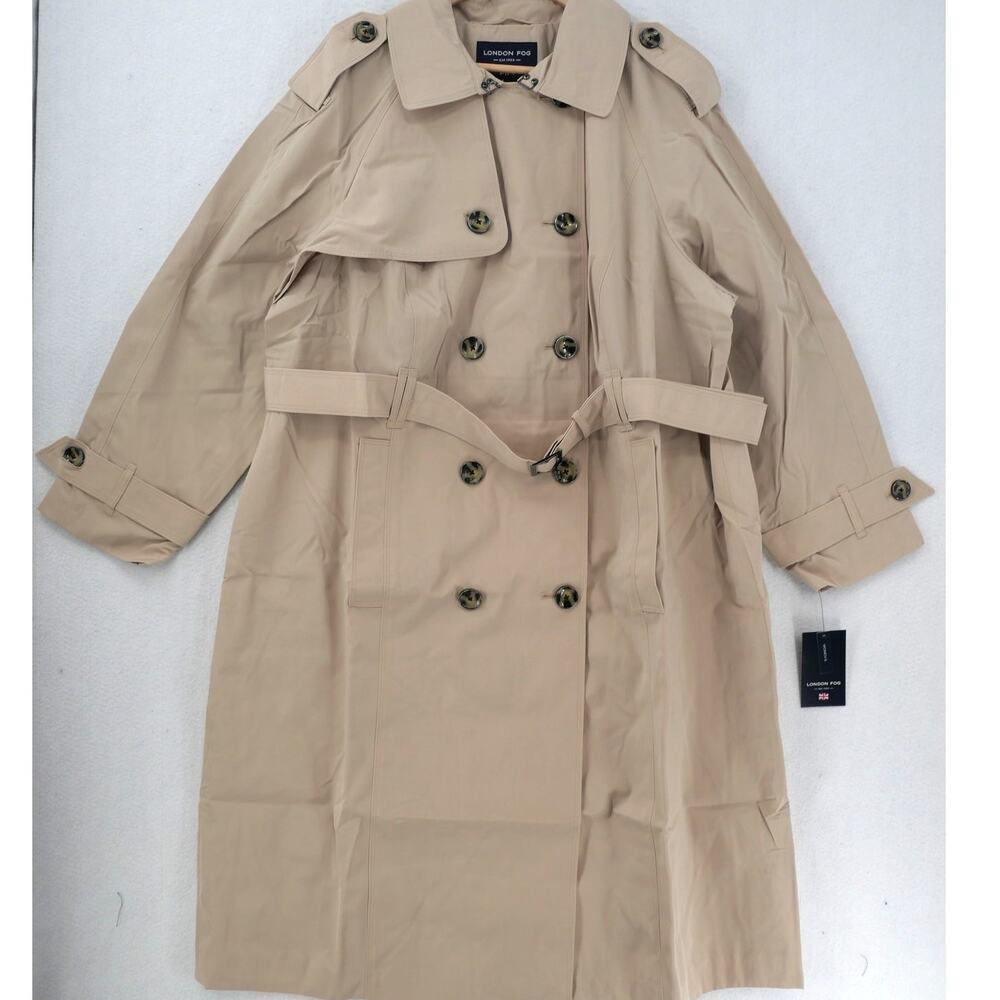 NEW London Fog Women's 2X Double Breasted Trench Coat  Rain Coat Stone Tan - Picture 2 of 16